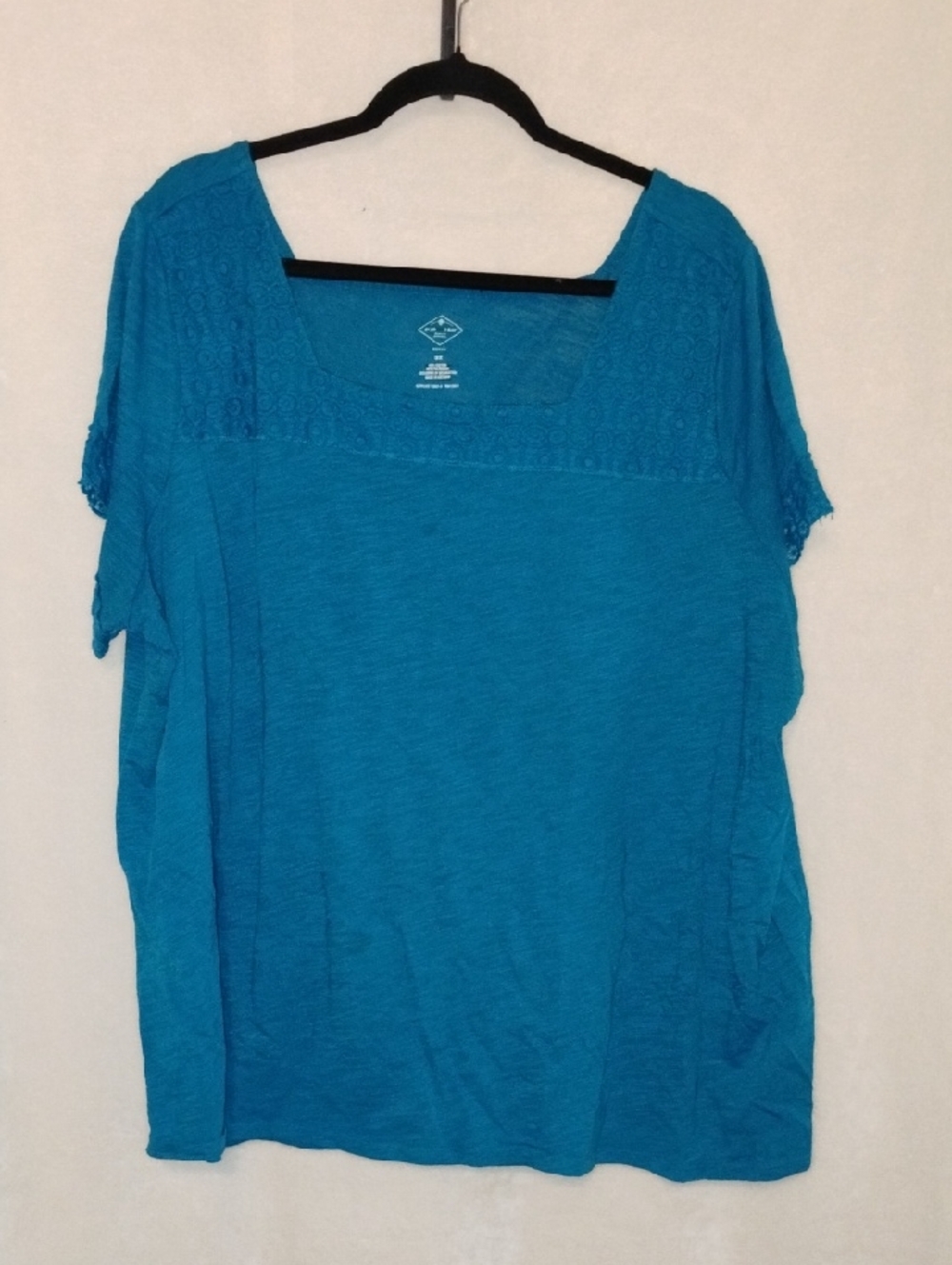 St John's Bay Women's Lace Yoke Scoop Neck Top - Teal Blue 3X